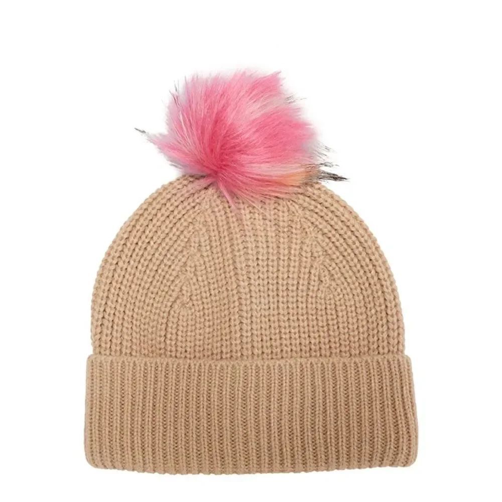 Badgley Mischka Colorful Pom Pom Beanie Oatmeal Rainbow NWT